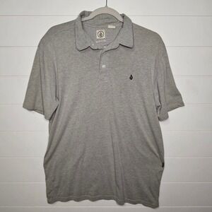 Volcom Polo Shirt Men's Gray Large Cotton Polyester Classic Fit